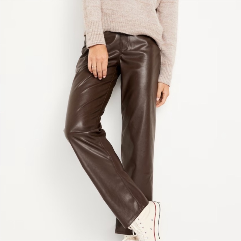 - Old Navy High waisted OG Faux Leather brown pants women 4P discontinued! NWT